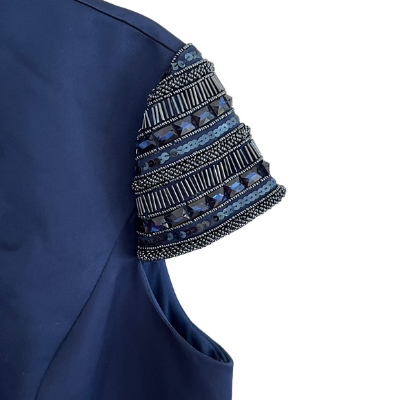 Ieena for Mac Duggal Elegant Hand-Beaded Cap Sleeve A-Line Gown in Navy 25947 16 - Picture 7 of 11